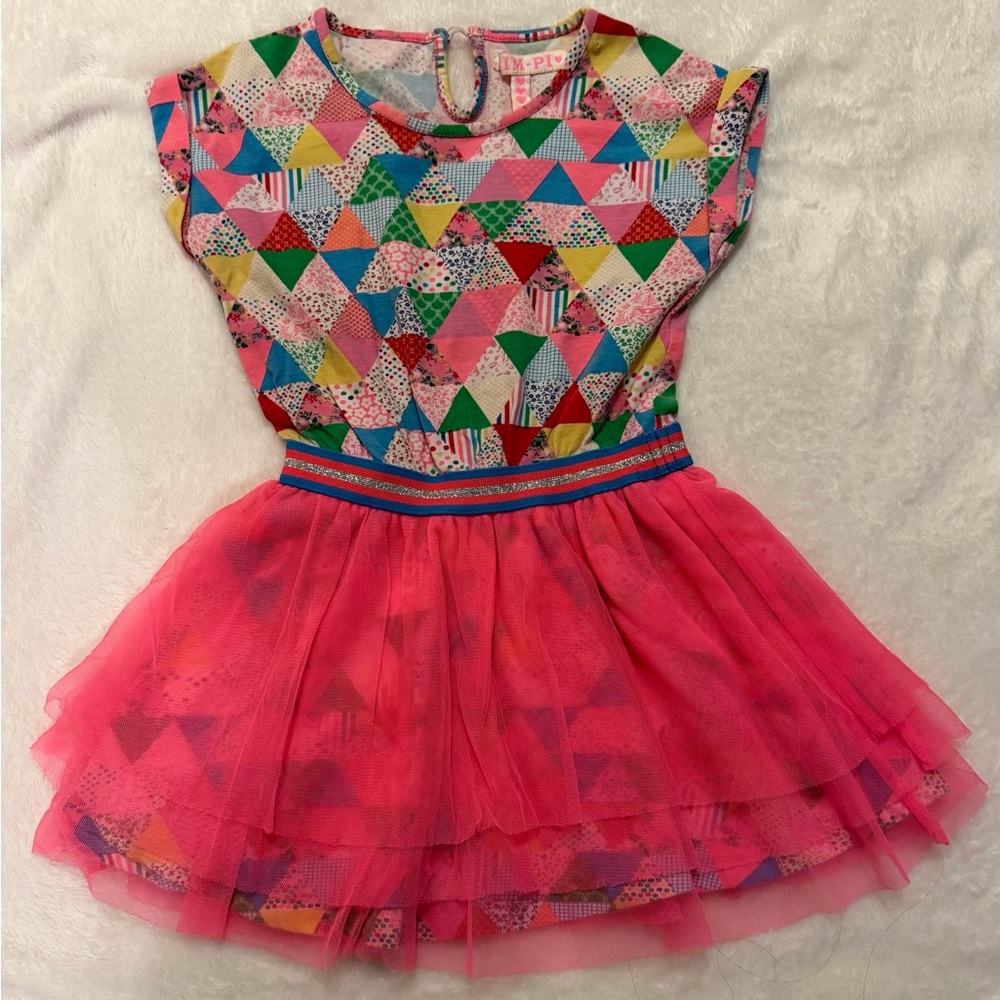 Mim-Pi Youth 4T (104) Multicolor Dress with Soft Pink Tulle